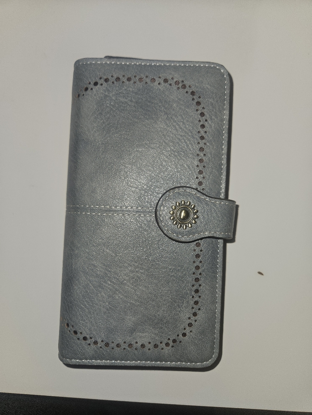 Light Blue Vegan Leather Wallet with Decorative Stud Snap